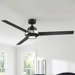 Parrot Uncle - 60 Inch Modern Dimmable LED Ceiling Fan with Remote Control and 6 Speed DC Motor - Black