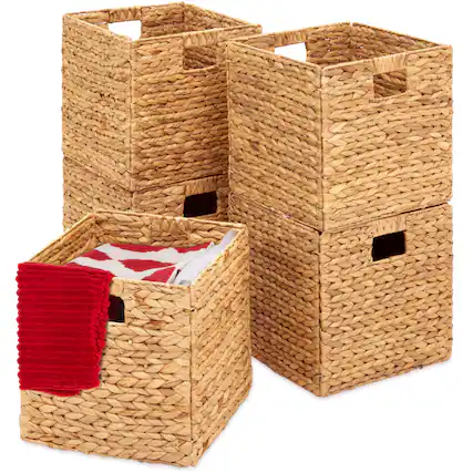 Front. Best Choice Products - Best Choice Products 12x12in Hyacinth Baskets, Set of 5 Multipurpose Collapsible Organizers w/ Inserts - Natural - Natural.
