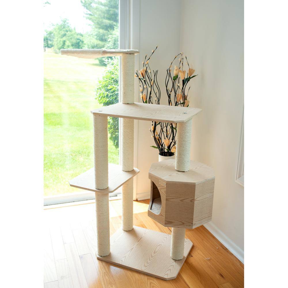 Back. Armarkat - Real Wood Premium Scots Pine 54Inch Cat Tree With Three Levels Perch Condo - Beige.