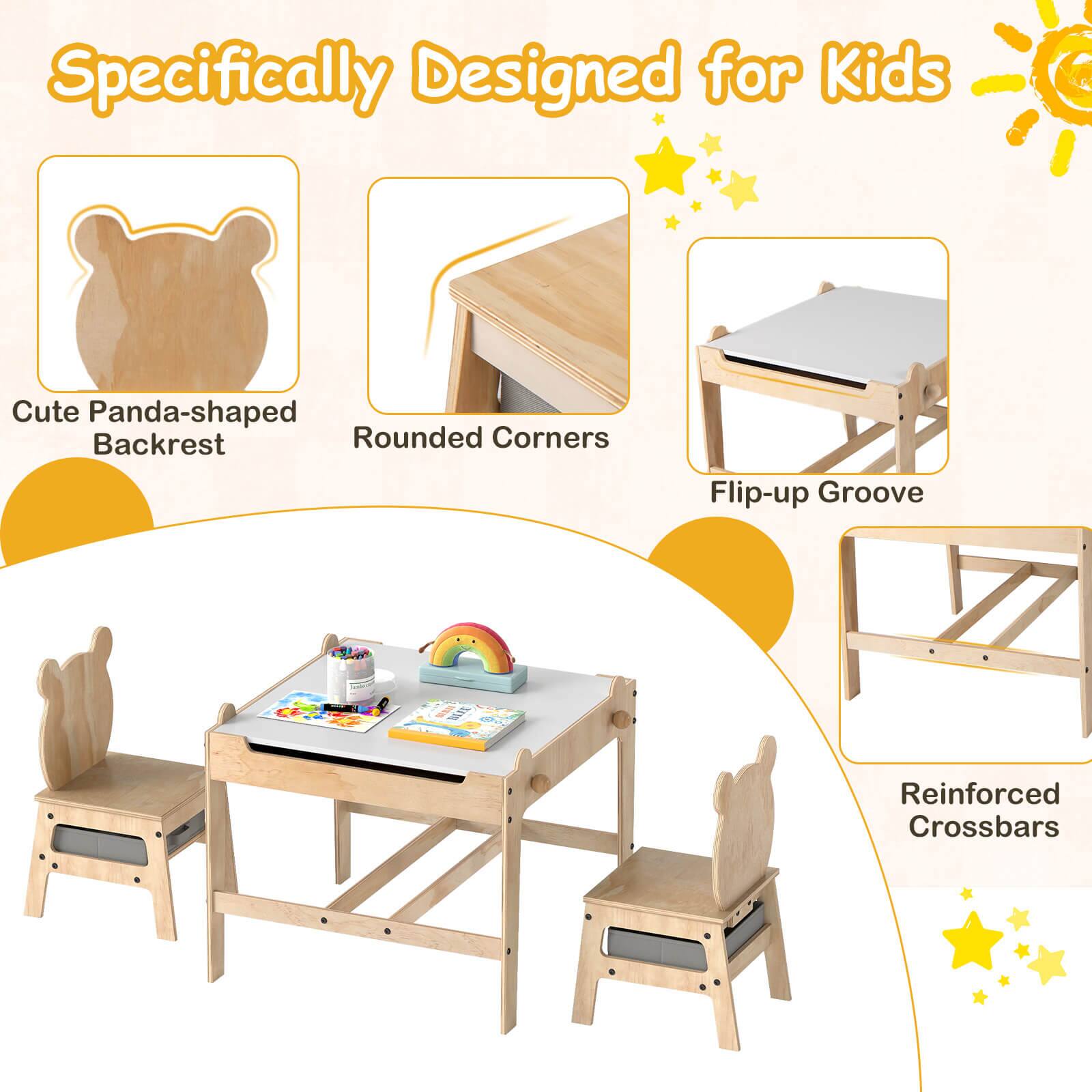 Specifically Designed for Kids

- Cute Panda-shaped Backrest
- Rounded Corners
- Flip-up Groove
- Reinforced Crossbars