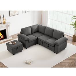 Brick Attic - 4 to 7 Seat Modular Pull Out Sofa Bed with Storage Ottoman Washable Covers and Side Pockets for Living Room - GR-5 Seat - Ottoman