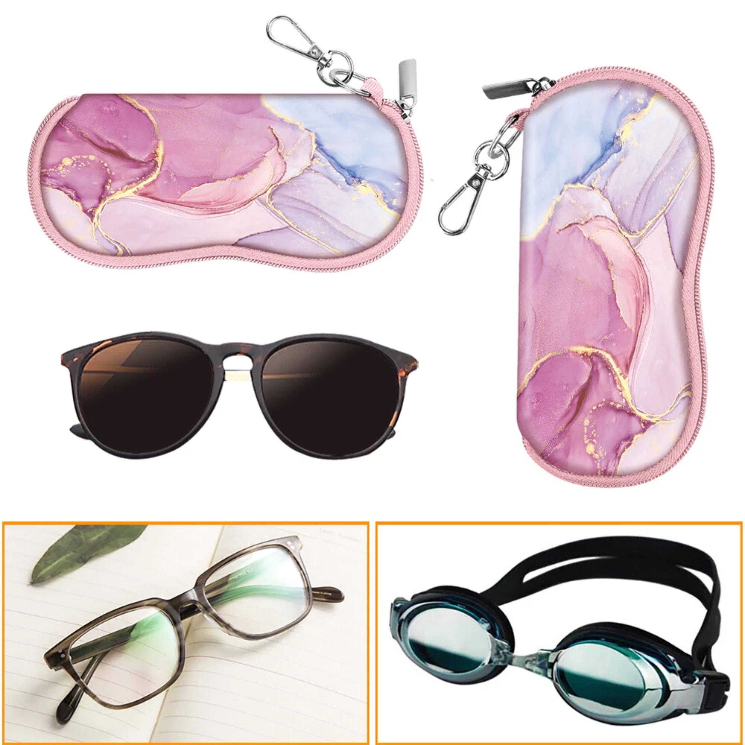 Angle. Kitcheniva - Portable Glasses Case With Carabiner Neoprene Zipper Black - Black.