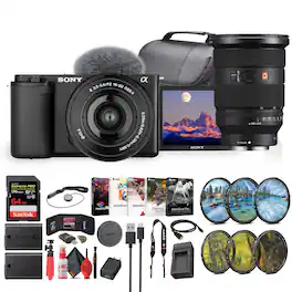 ZV-E10 Mirrorless Camera W/ 16-50mm II Lens (Black) + Sony 18-105mm Lens + 64GB + More (International Model)
