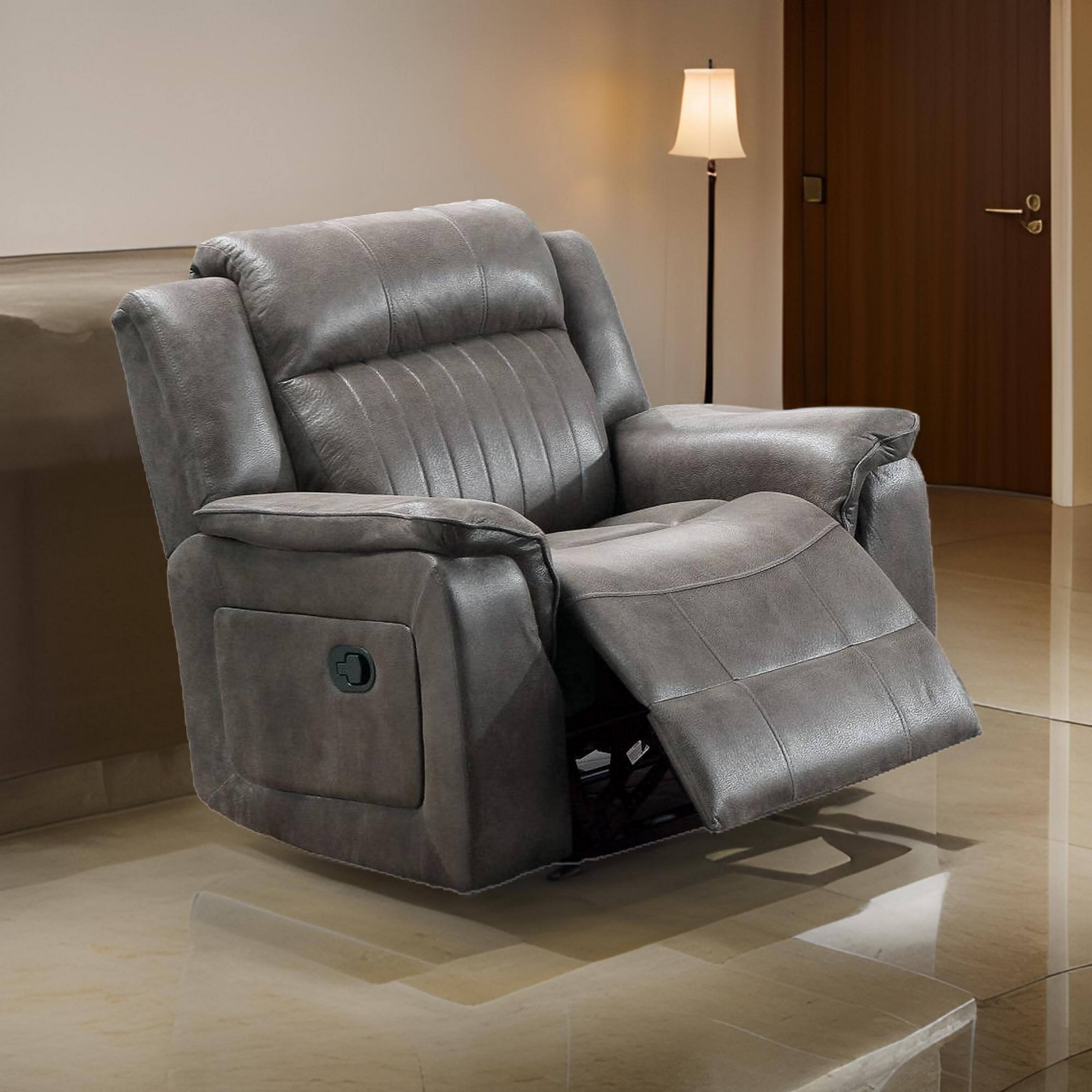 Alt View 2. Manhattan Lane - Fabric Manual Recliner Chair with Pillow Top Arms - Gray.