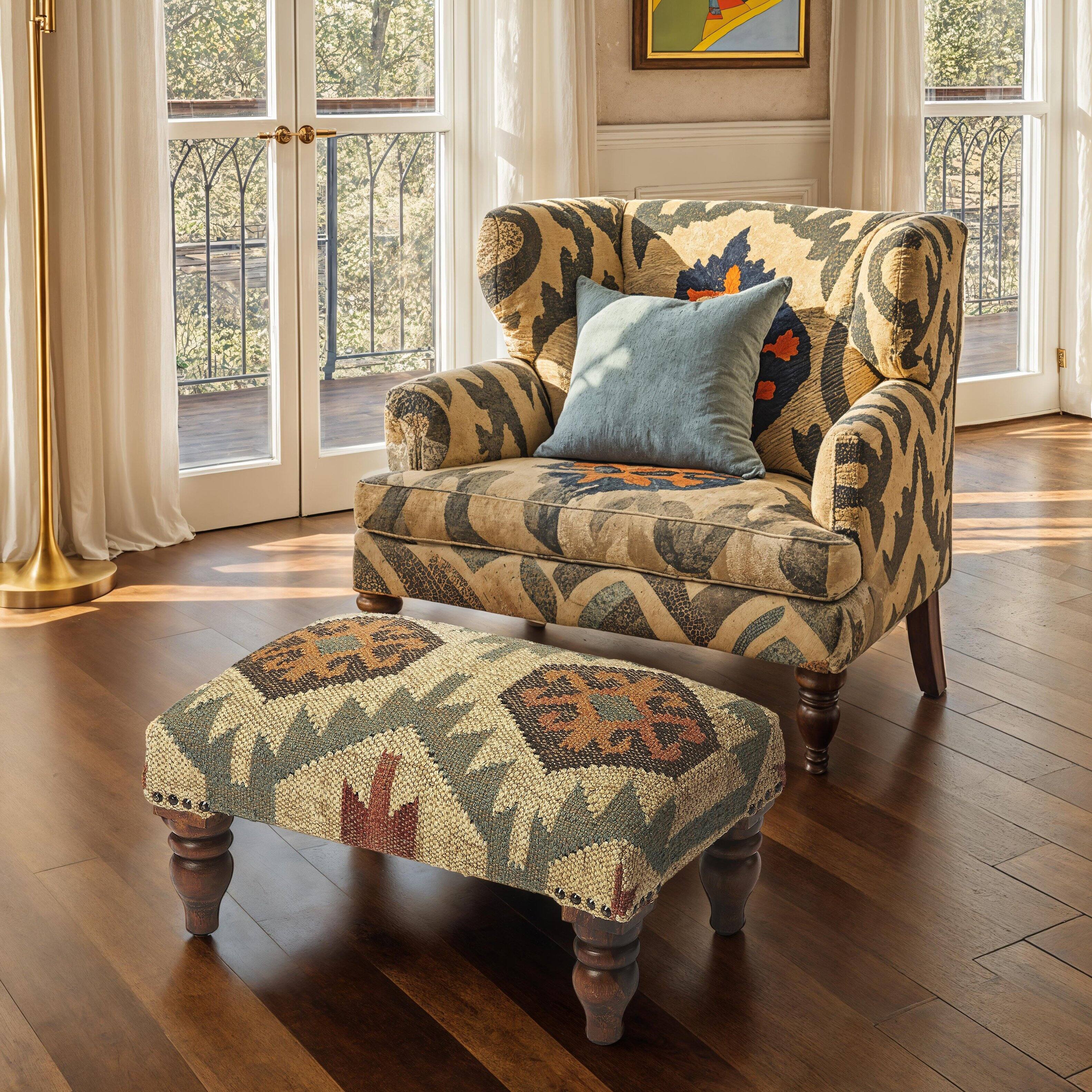 Alt View 1. Butler Specialty - Berino 20 in. W x 11" H Rectangular Upholstered Stool - Multi-Color.