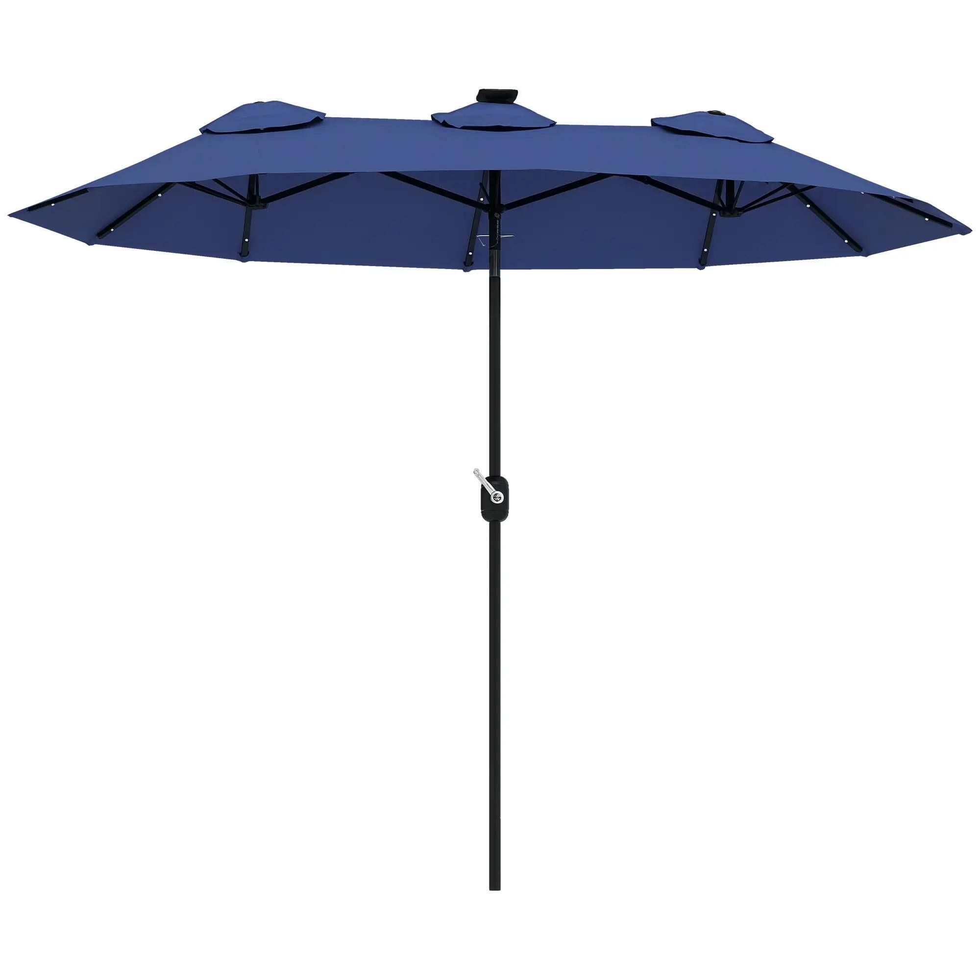 Alt View 7. Spaco - Spaco 9.7ft Double-Sided Patio Umbrella,LED Solar Light,Tilt,Crank,12 Ribs - Navy Blue.