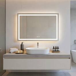 Kadyn - 48x32 Inch Extra Wide Frameless Rectangle LED Bathroom Mirror for Large Walls