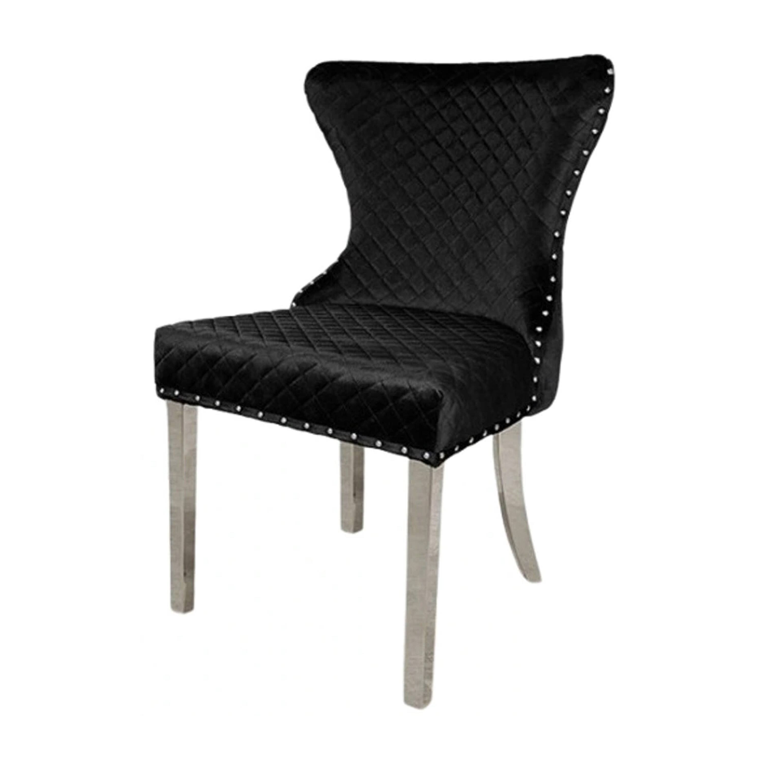 Alt View 1. Manhattan Lane - Anova Side Dining Chair Set of 2, Rivet Trim, Silver Stainless Steel, Black Fabric - Black, Silver.