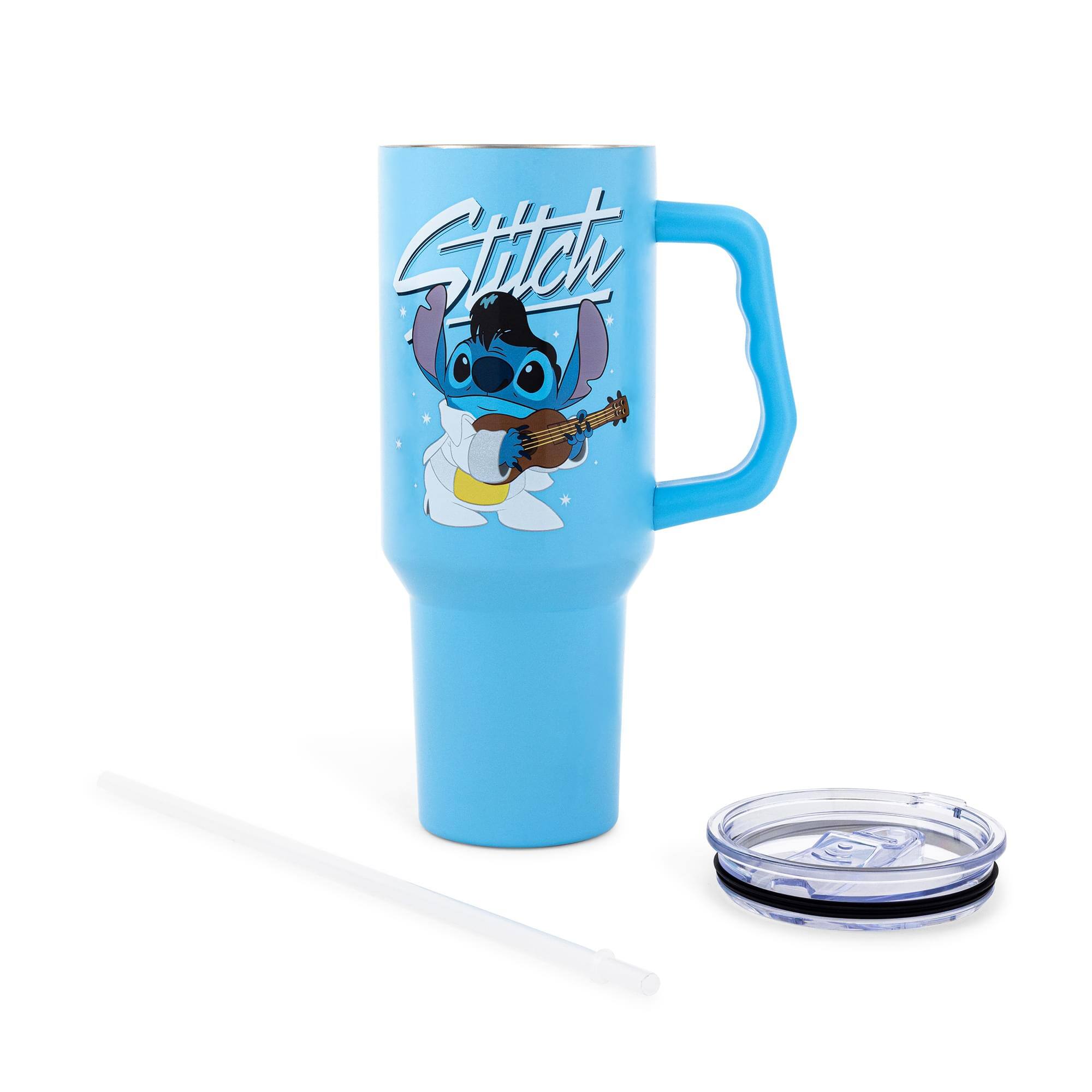 Alt View 1. Silver Buffalo - Disney Lilo & Stitch Elvis Stainless Steel Tumbler With Handle | Holds 40 Ounces - Blue.