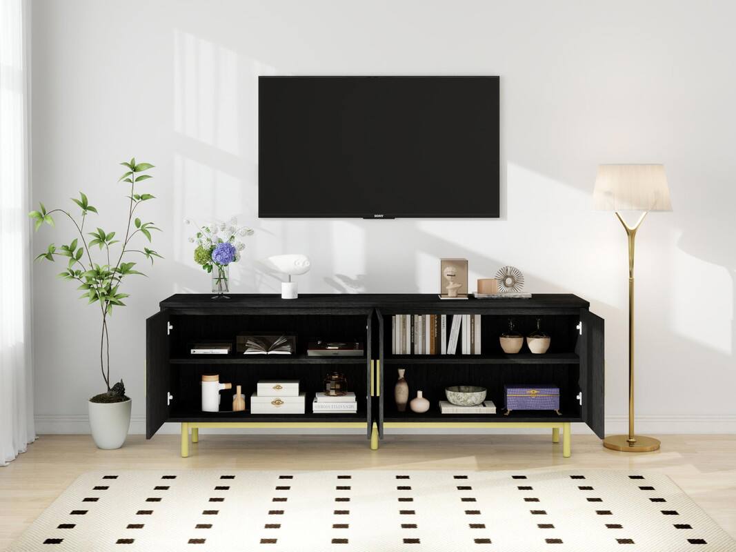 Alt View 4. Dyonery - 70" Fluted TV Stand for TVs up to 80 Inches, Entertainment Center with Storage， Adjustable Shelf, Modern TV Console - Black.
