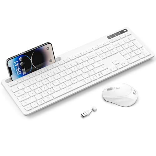 Front. Pacoar Cade - White Wireless and Mouse for USB A Type C Receiver Full-Size with Phone Holder Compatible MacBook/Air/Pro Windows - White.