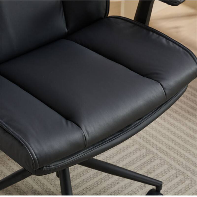 Alt View 2. HTUTWOO - Cross Legged Office Chair with Flip-Up Armrests - PU Leather Swivel Desk Chair, Wide Seat, Adjustable Height, Wheels - Black.