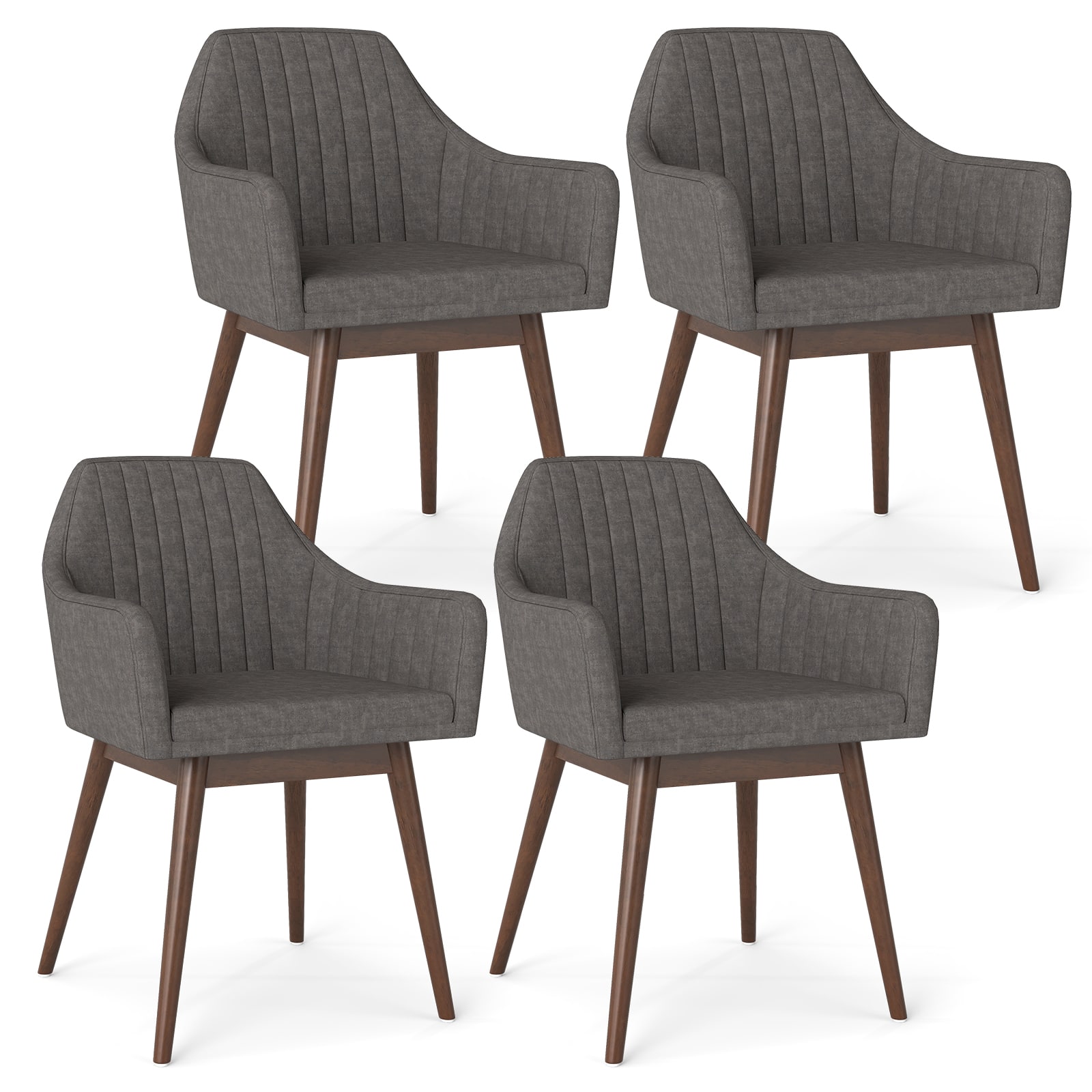 Gymax - Set of 4 Dining Chairs Upholstered Kitchen Table Chairs w/ Solid Wood Legs - Gray