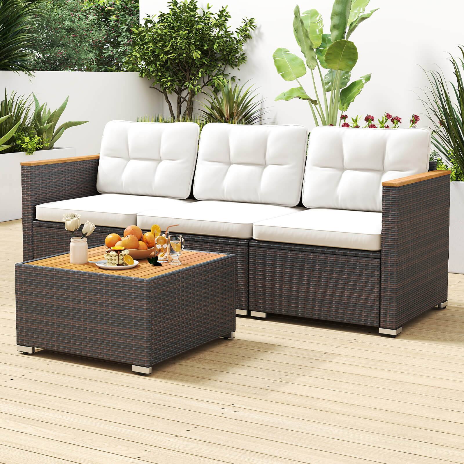 Alt View 3. Costway - Costway 3-Seat Patio Couch Sofa PE Rattan Wicker Outdoor Loveseat Furniture Set - Off-White.