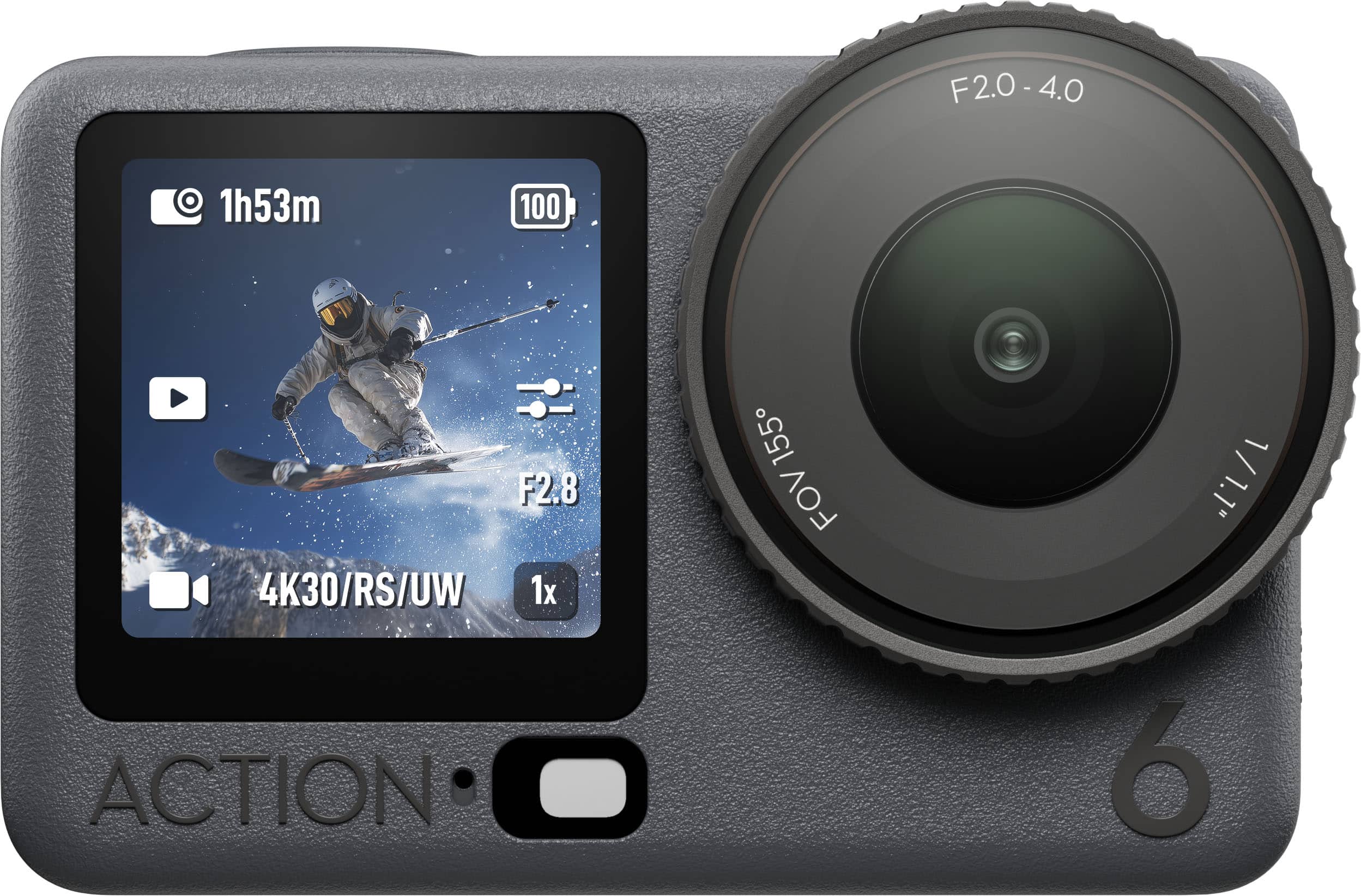 F2.0-4.0  
4.0  
1h53m  
100  
F2.8  
4K30/RS/UW  
1x  
ACTION  
155  
FOV 1/1.1"  
6
