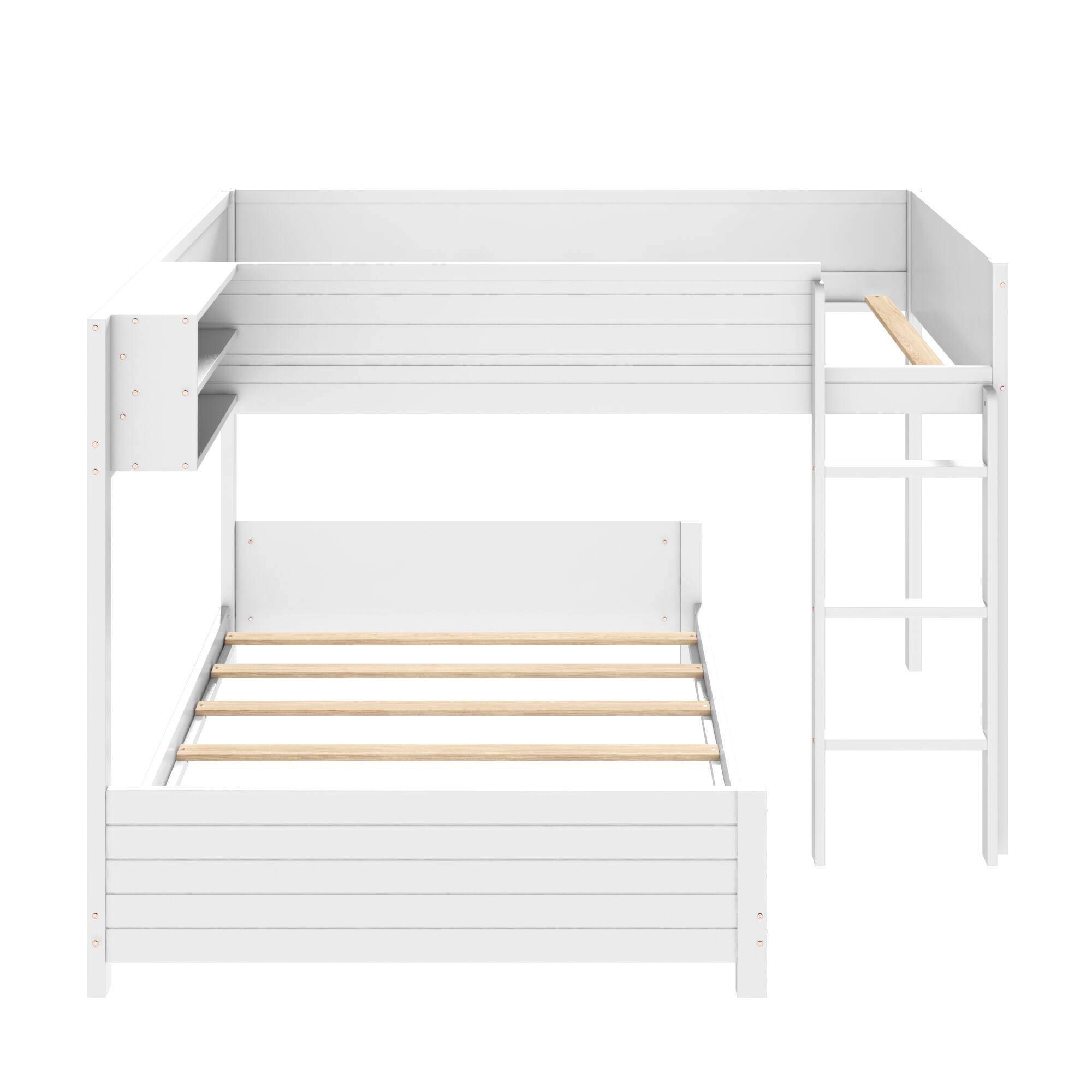Alt View 1. Whisen - Full XL over Full XL Bunk Bed with Built-in Storage Shelf and 3-Step Ladder - White.
