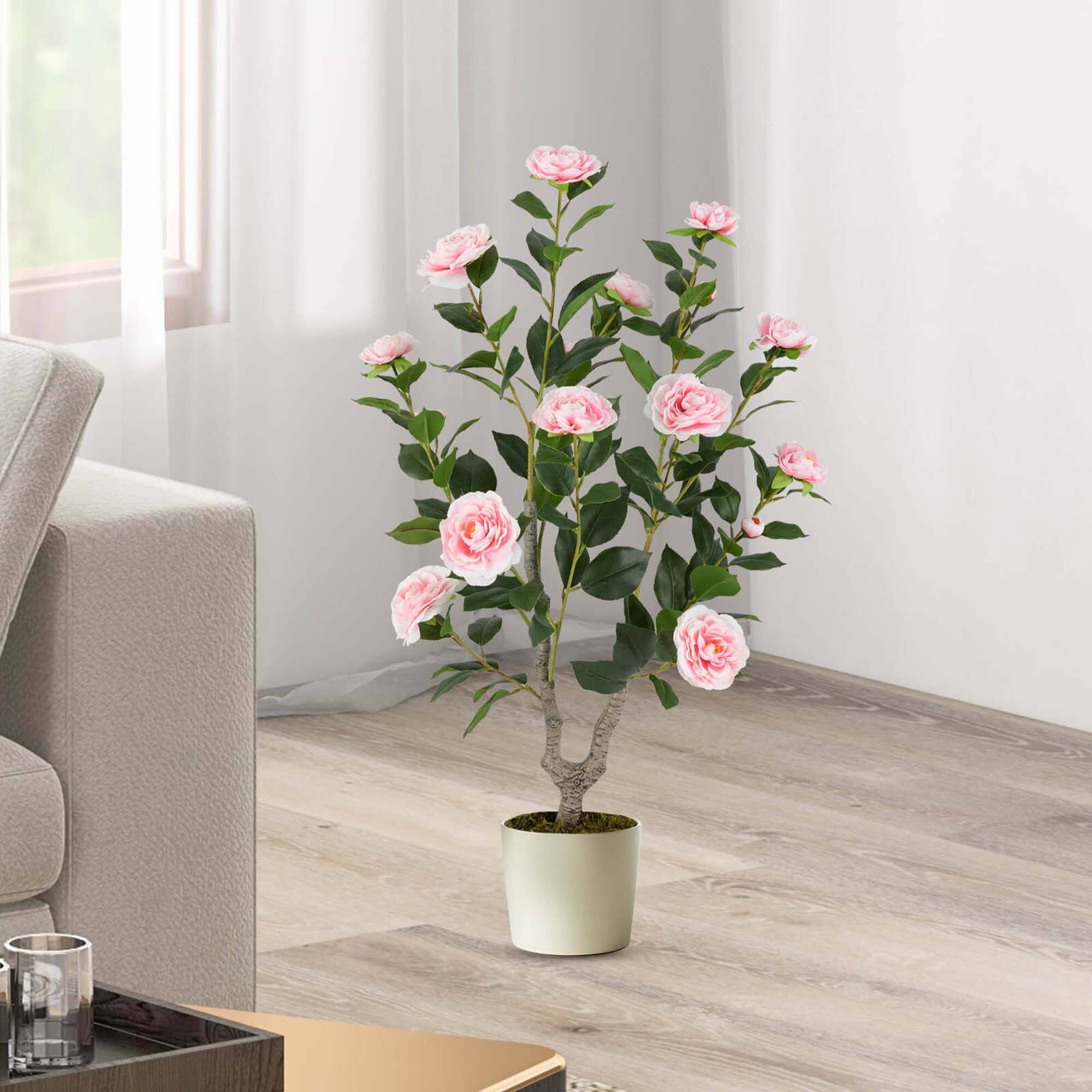 Alt View 3. Costway - Costway 2 PCS 36" Artificial Camellia Tree Fake Potted Tree Greenery Floral Plant Modern - Pink.