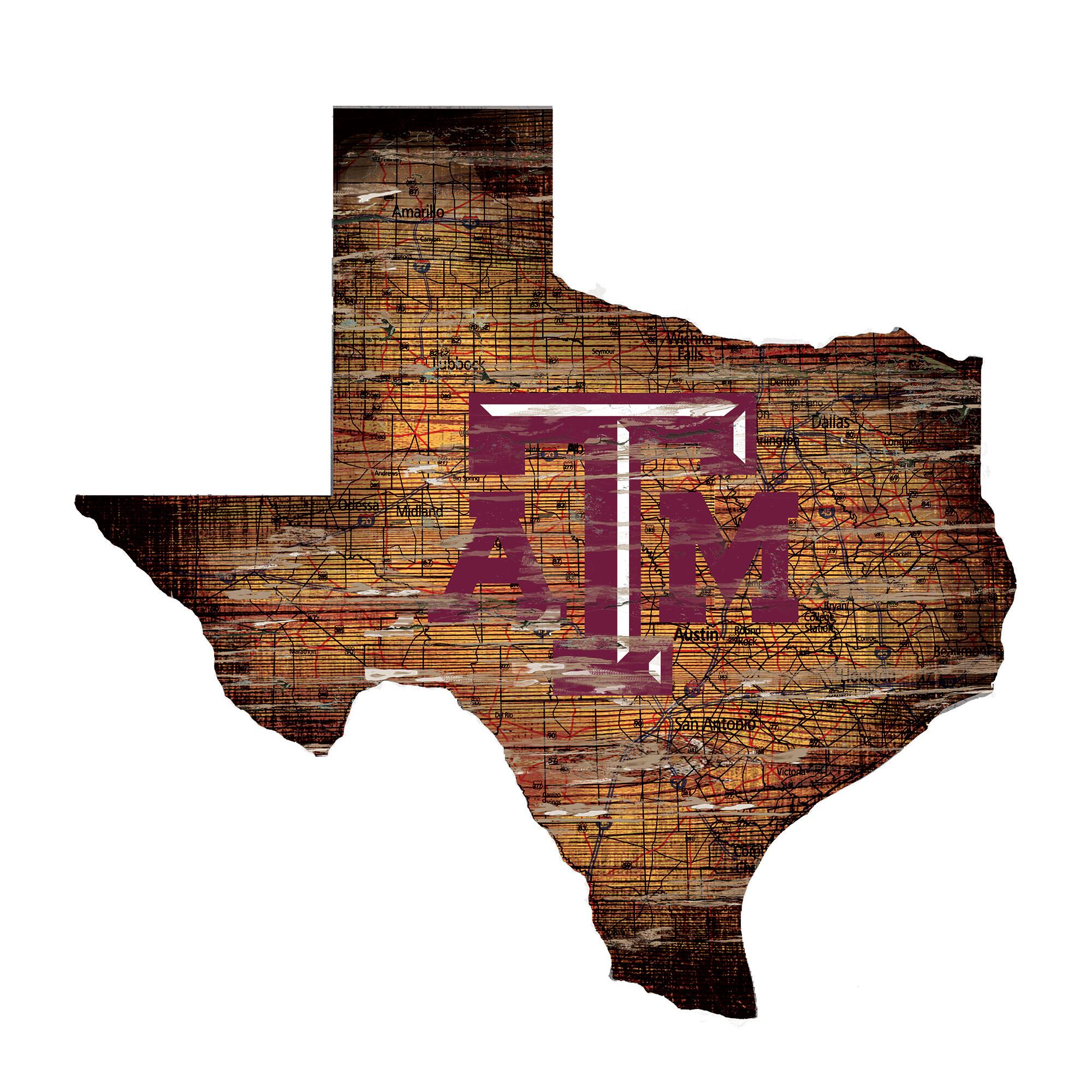 Texas A&M Aggies 23.5" x 23.5" Distressed State with Logo Sign