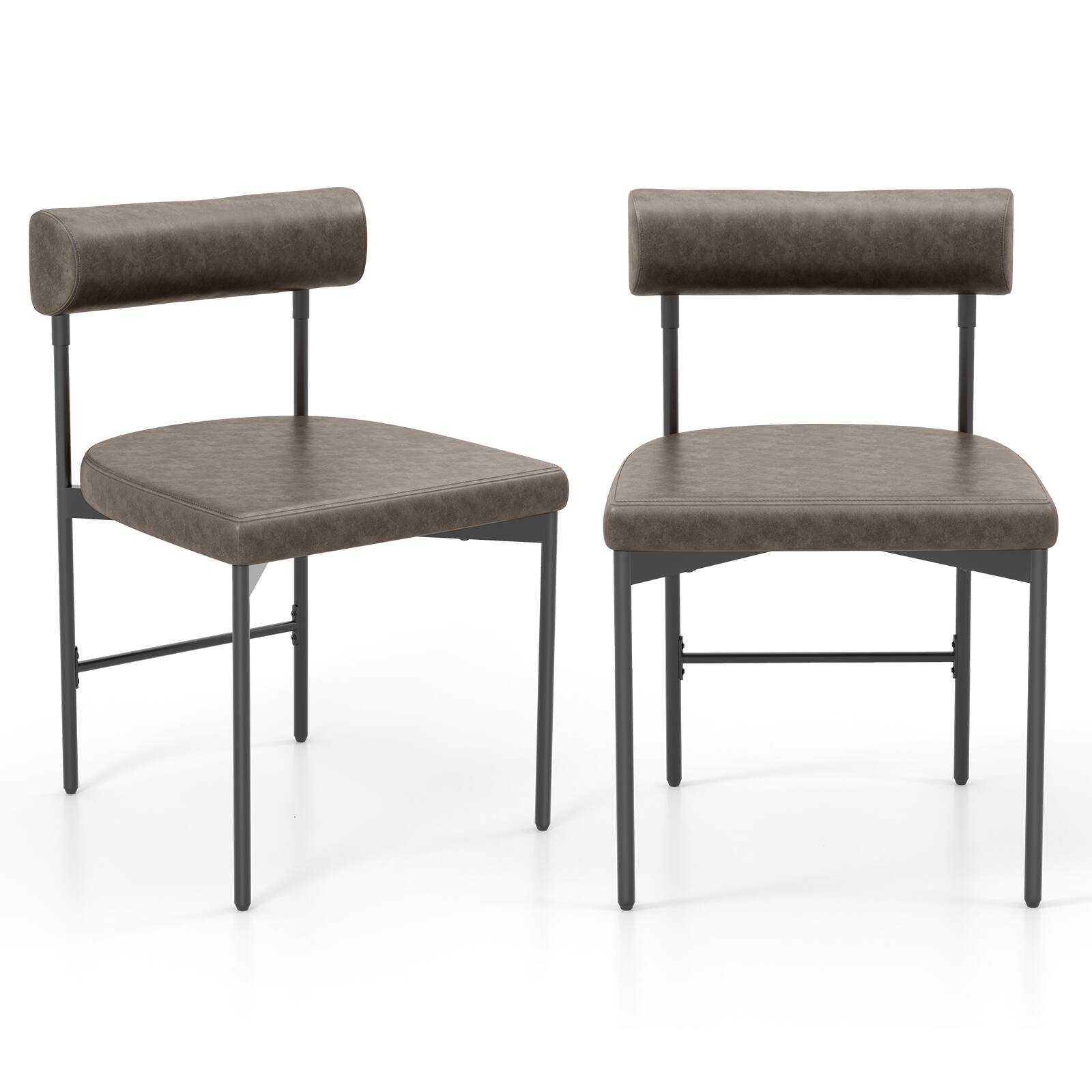 Gymax - Dining Chair Set of 2 Faux Leather Upholstered Kitchen Side Chair w/ Curved Grey - Gray