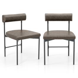 Gymax - Dining Chair Set of 2 Faux Leather Upholstered Kitchen Side Chair w/ Curved Grey - Gray