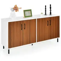 Costway - Buffet Server Sideboard Kitchen Storage Cabinet Cupboard with Shelves & 4 Doors - White/Walnut - Front_Zoom