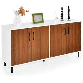 Costway - Buffet Server Sideboard Kitchen Storage Cabinet Cupboard with Shelves & 4 Doors - White/Walnut