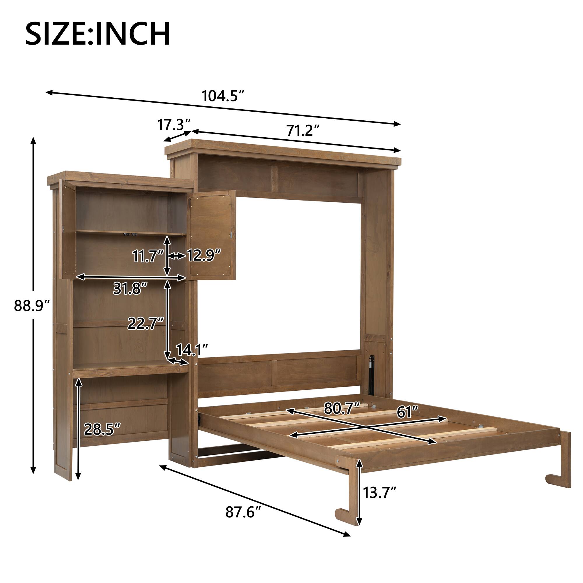 SIZE: INCH  
104.5" 17.3" 71.2" 11.7" 12.9" 88.9" 31.8" 22.7" 14.1" 28.5" 80.7" 61" 87.6" 13.7"