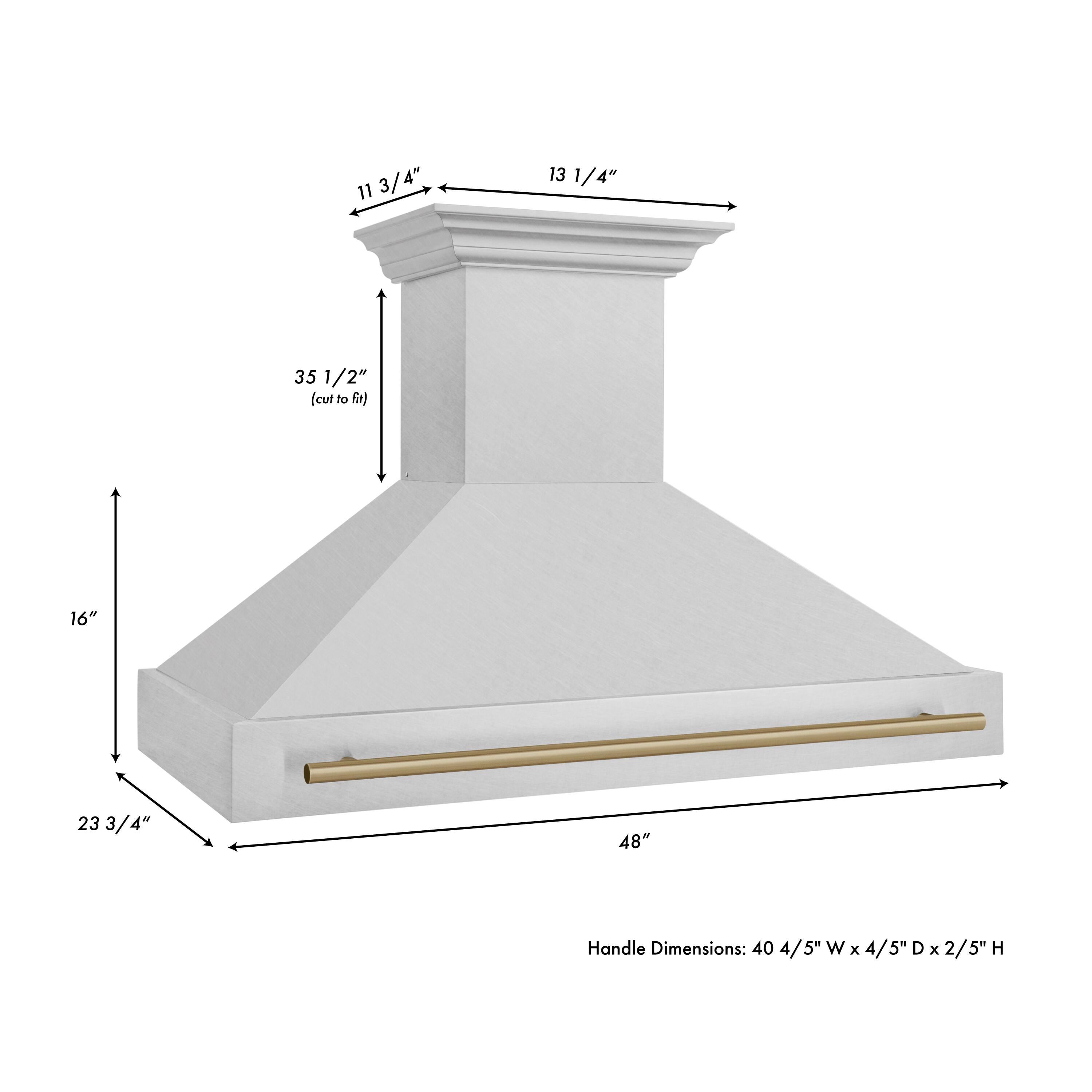 11 3/4" 13 1/4" 35 1/2" (cut to fit) 16" 23 3/4" 48" Handle Dimensions: 40 4/5" W x 4/5" D x 2/5" H