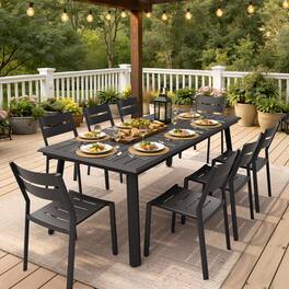 Crestlive Products - 9/11/13pc Water Proof All-Aluminum Patio Dining Set Rectangle Table Stationary Chairs - Black-9PC