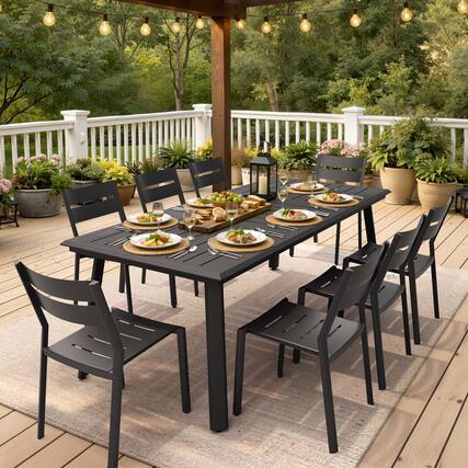 Front. Crestlive Products - Crestlive Products 9/11/13pc Water Proof All-Aluminum Patio Dining Set Rectangle Table Stationary Chairs - Black-9PC.