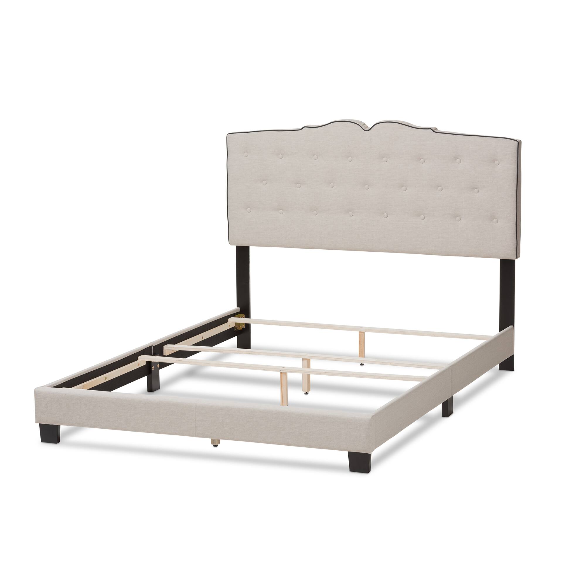Left. Baxton Studio - Vivienne Modern and Contemporary Fabric Upholstered Bed - Light Beige.