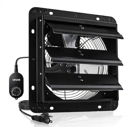 Front. VEVOR - 10 inch Shutter Exhaust Fan, Wall Mounted Attic Vent Fan with Variable Speed Controller, 900 CFM, AC Motor - Black.
