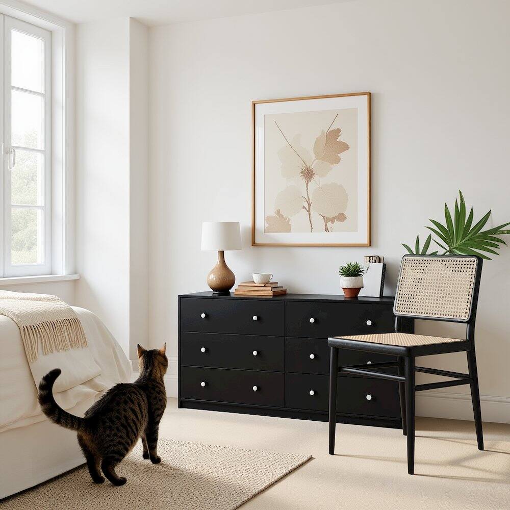 Alt View 3. FurniFact - Black Dresser for Bedroom – Modern 6 Drawer Dresser with Spacious Storage – Sleek Black Dresser and Bedroom Dresser - Black.