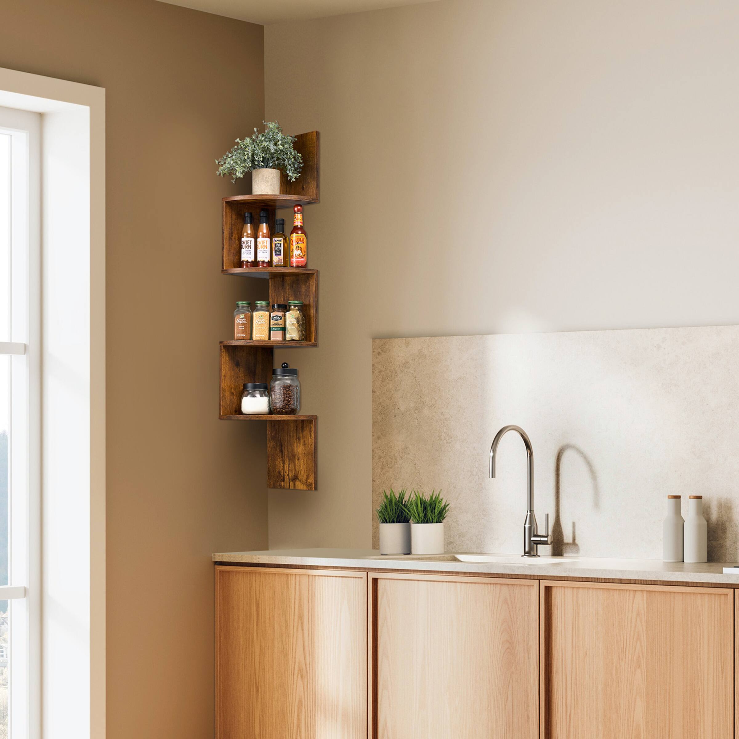 Alt View 2. Sorbus - Sorbus 5-Tier Zig Zag Floating Corner Wall Bookshelf Unit – (40" Tall) for Living Room, Bedroom, Office, & More - Brown.