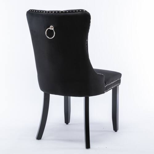 Alt View 1. LUCKY ONE - Assembled Tufted Velvet Dining Chair Set of 2 with Wood Legs Nailhead Trim High Back - Black.