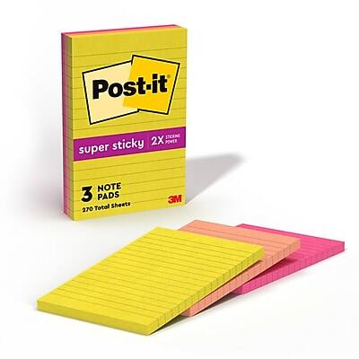 Post-it  
super sticky 2X POWER  
3 NOTE PADS  
270 Total Sheets  
3M