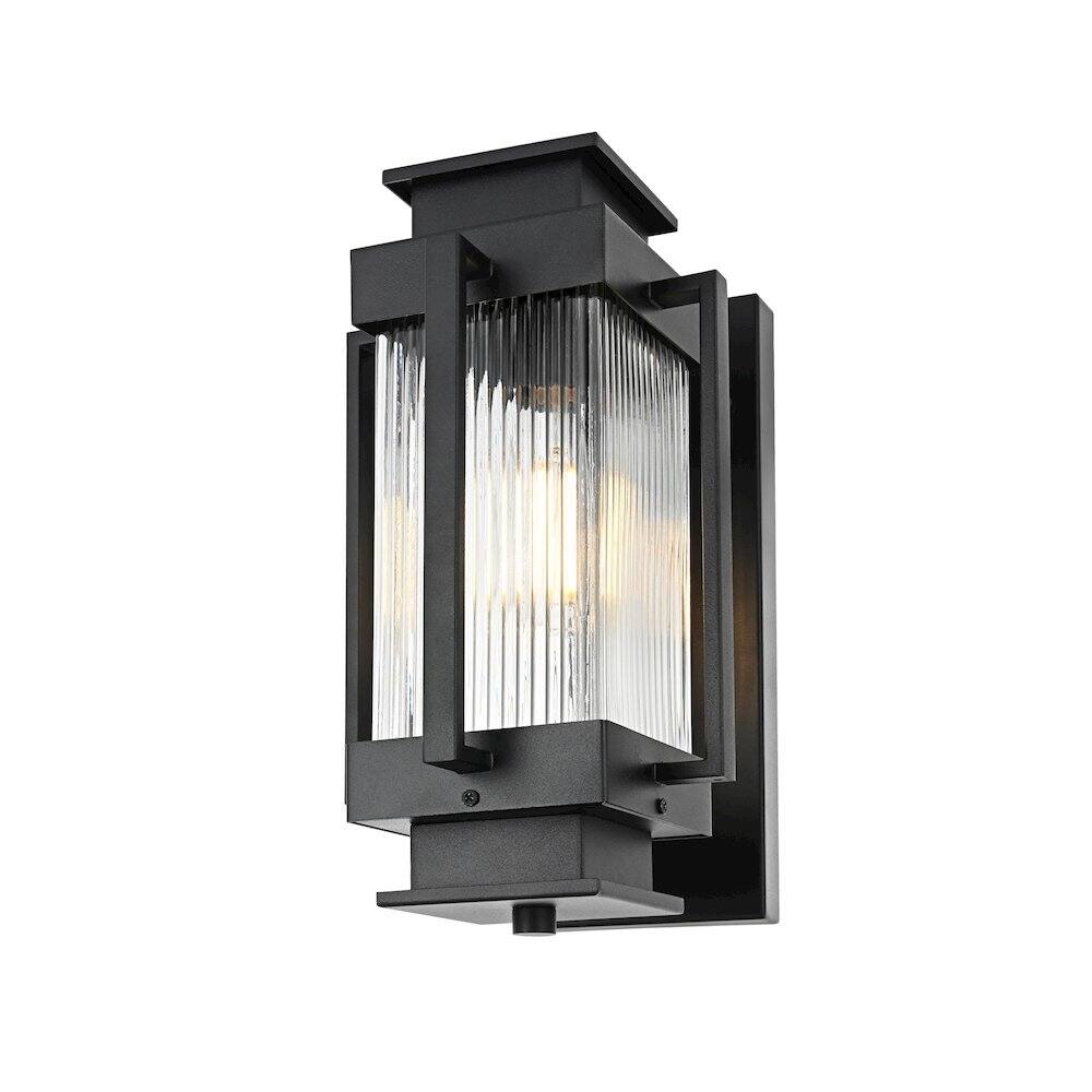 Left. Elegant Lighting - Harlan 7 inch Outdoor Pendant in Black - Black.