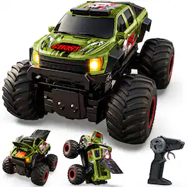 Veeniix - V998 Exploding RC Monster Truck,Crash Transform Mist Spray Lights Sounds,upright stunt,Gifts Toys for Boys and Girls - Green