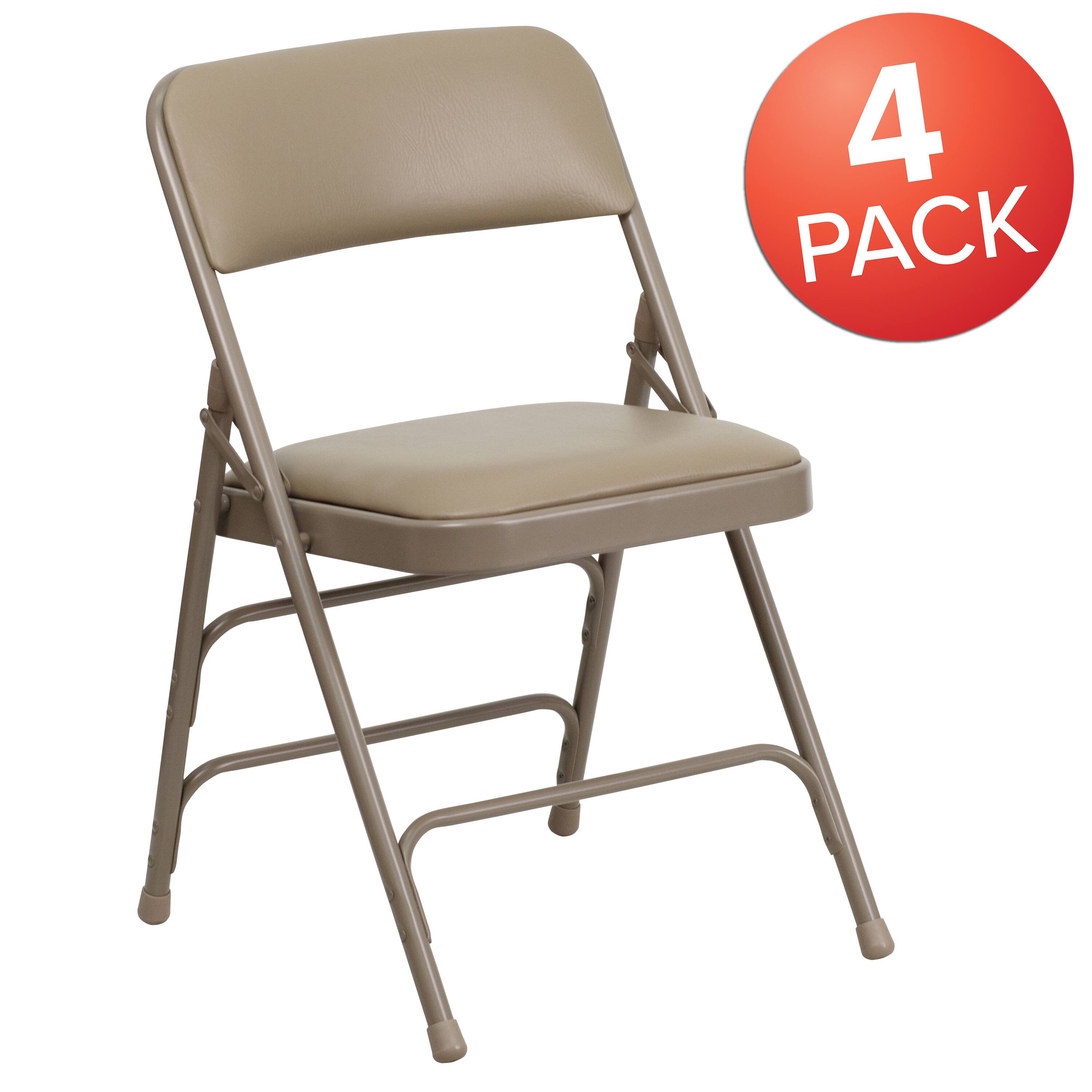 Alt View 1. Emma + Oliver - 4 Pack Home & Office Portable Party Events Padded Metal Folding Chair - Beige Vinyl/Beige Frame.
