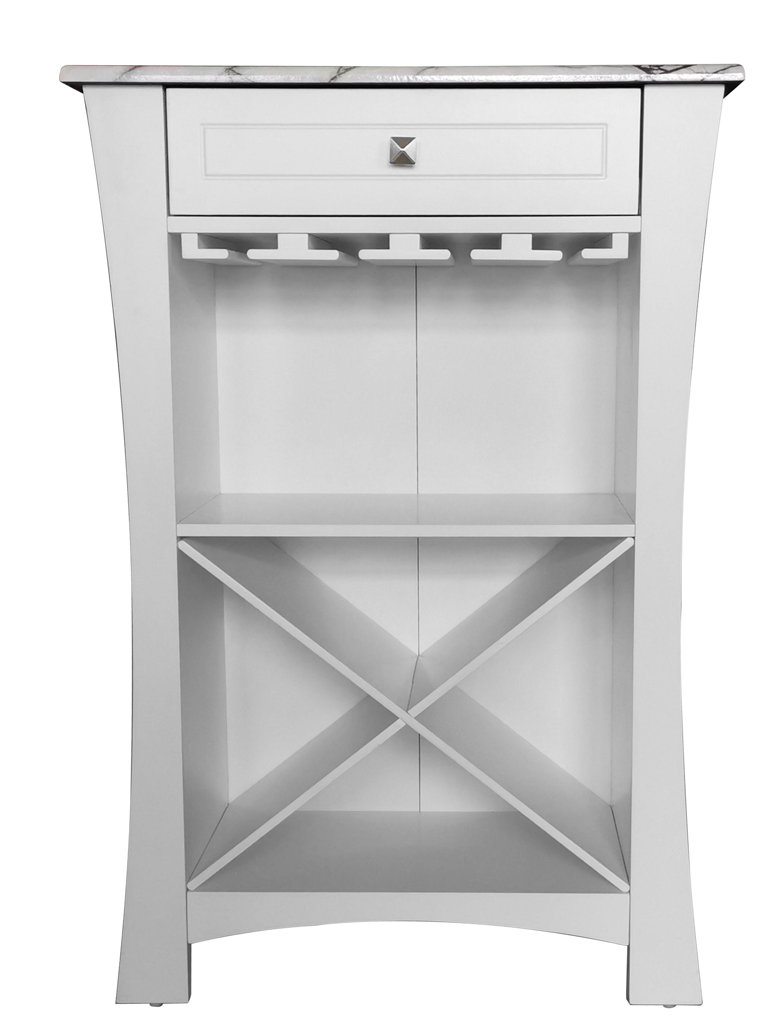 Back. Kings Brand Furniture - Kings Brand Hiland Bar Cabinet Wine Storage With Glass Holders & Drawer - White.