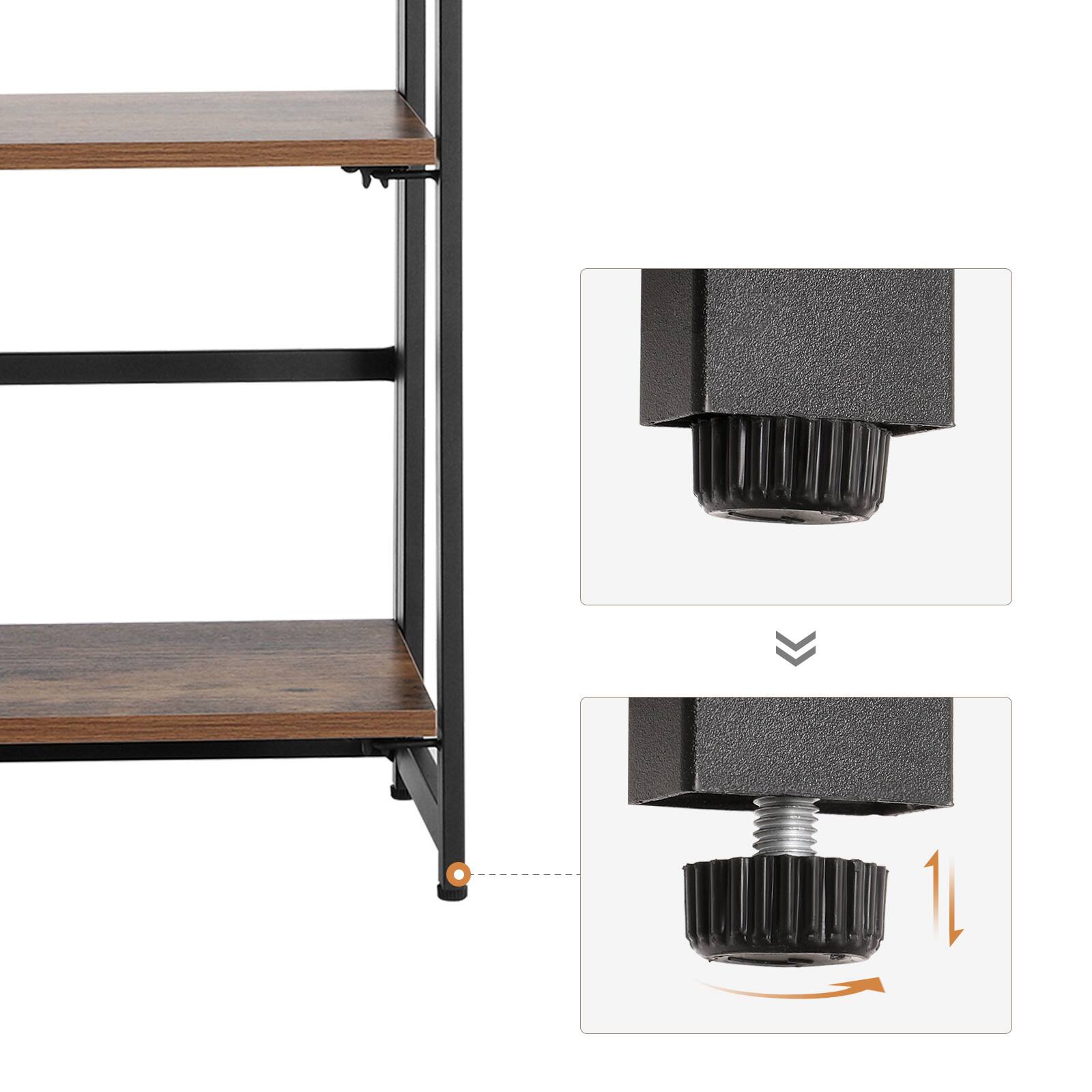 Alt View 2. Songmics Home - Industrial Bookshelf, Folding Bookcase, 4-Tier Ladder Shelf, Wood Look Accent Furniture with Metal Frame - Rustic Brown and Black.
