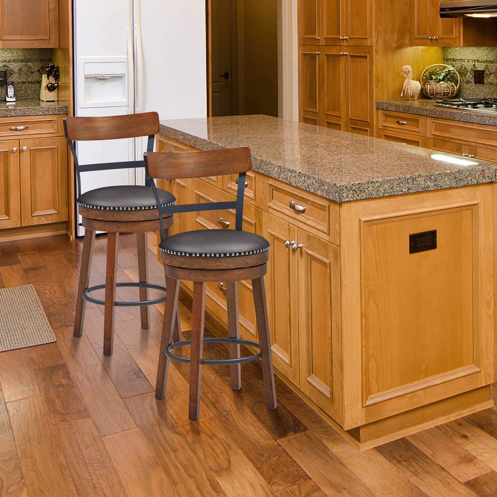 Alt View 1. Ecooso - Set of 2 Swivel Counter Height Bar Stools - Brown.