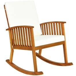 Costway - Acacia Wood Rocking Chair Patio Garden Lawn W/ Cushion - Teak