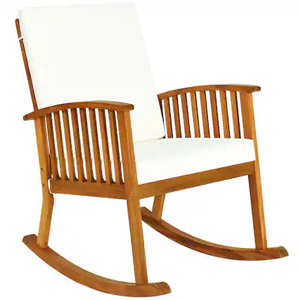 Front. Costway - Costway Acacia Wood Rocking Chair Patio Garden Lawn W/ Cushion - Teak.