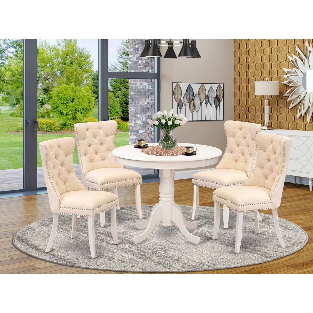 Left. East West Furniture - East West Furniture ANDA5-LWH-32 5 Piece Modern Dining Table Set Includes a Round Kitchen Table with Pedestal and 4 - White.