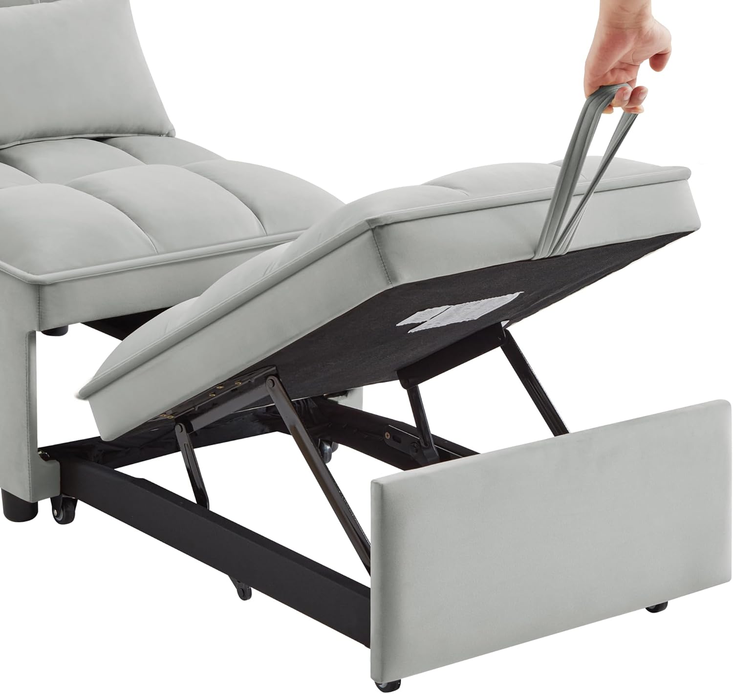 Alt View 5. Trinkets Crazed - 4 in1 Multi-Function Single Sofa Bed with Storage Pockets,Tufted Single Pull-out Sofa Bed with Adjustable Backrest - gray.