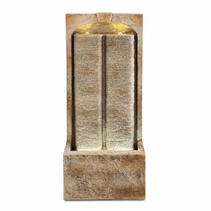 Front. RYHNUYNE - 39" Outdoor Water Fountain with Pump – Modern Cascading Freestanding Wall Water Feature.
