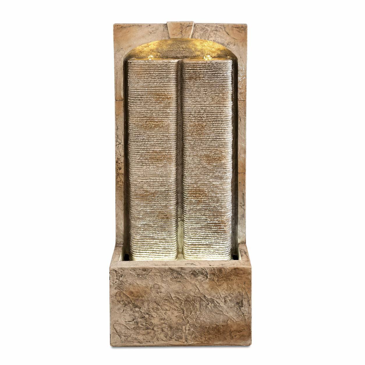 Front. RYHNUYNE - 39" Outdoor Water Fountain with Pump – Modern Cascading Freestanding Wall Water Feature.