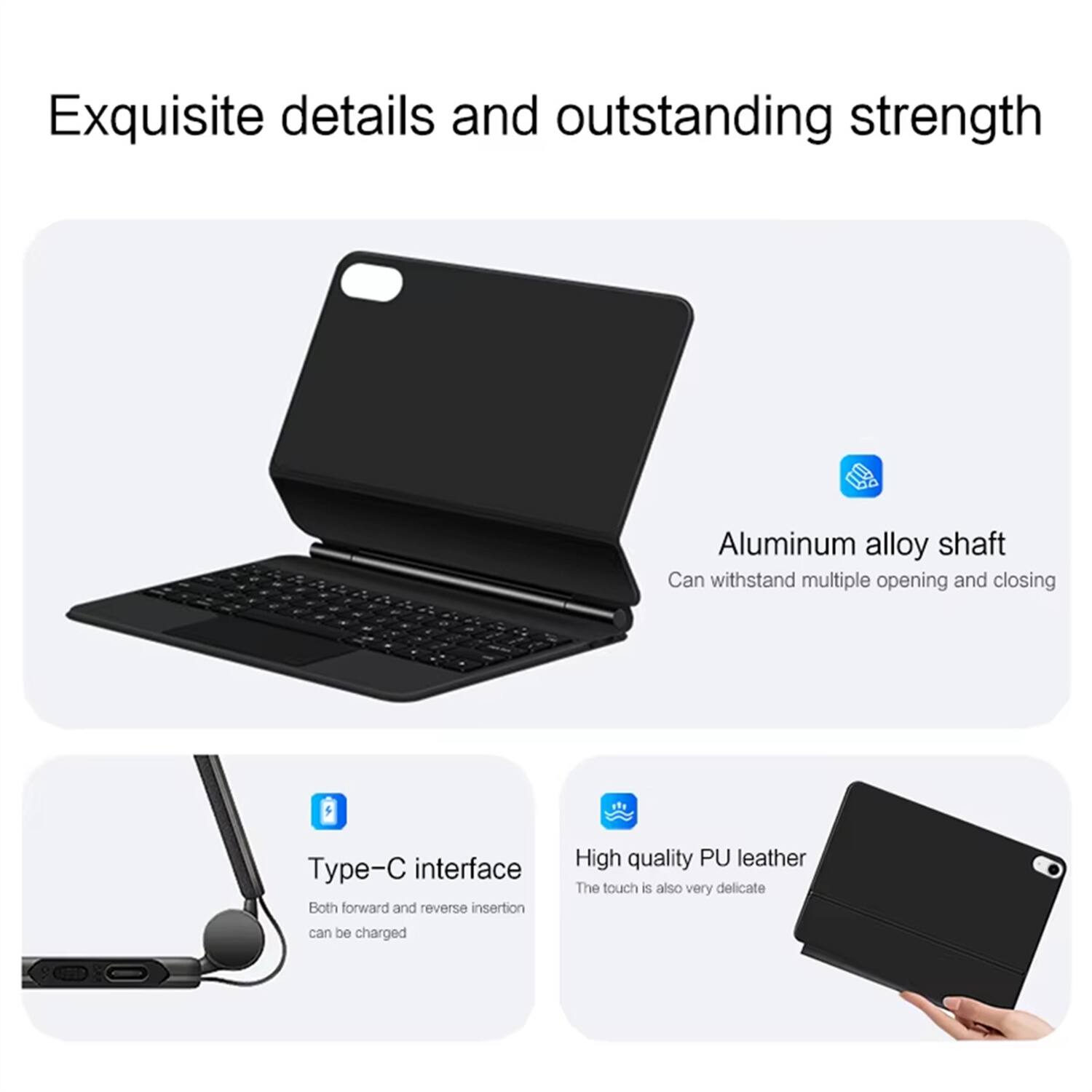 Exquisite details and outstanding strength

- Aluminum alloy shaft
  - Can withstand multiple opening and closing

- Type-C interface
  - Both forward and reverse insertion can be charged

- High quality PU leather
  - The touch is also very delicate
