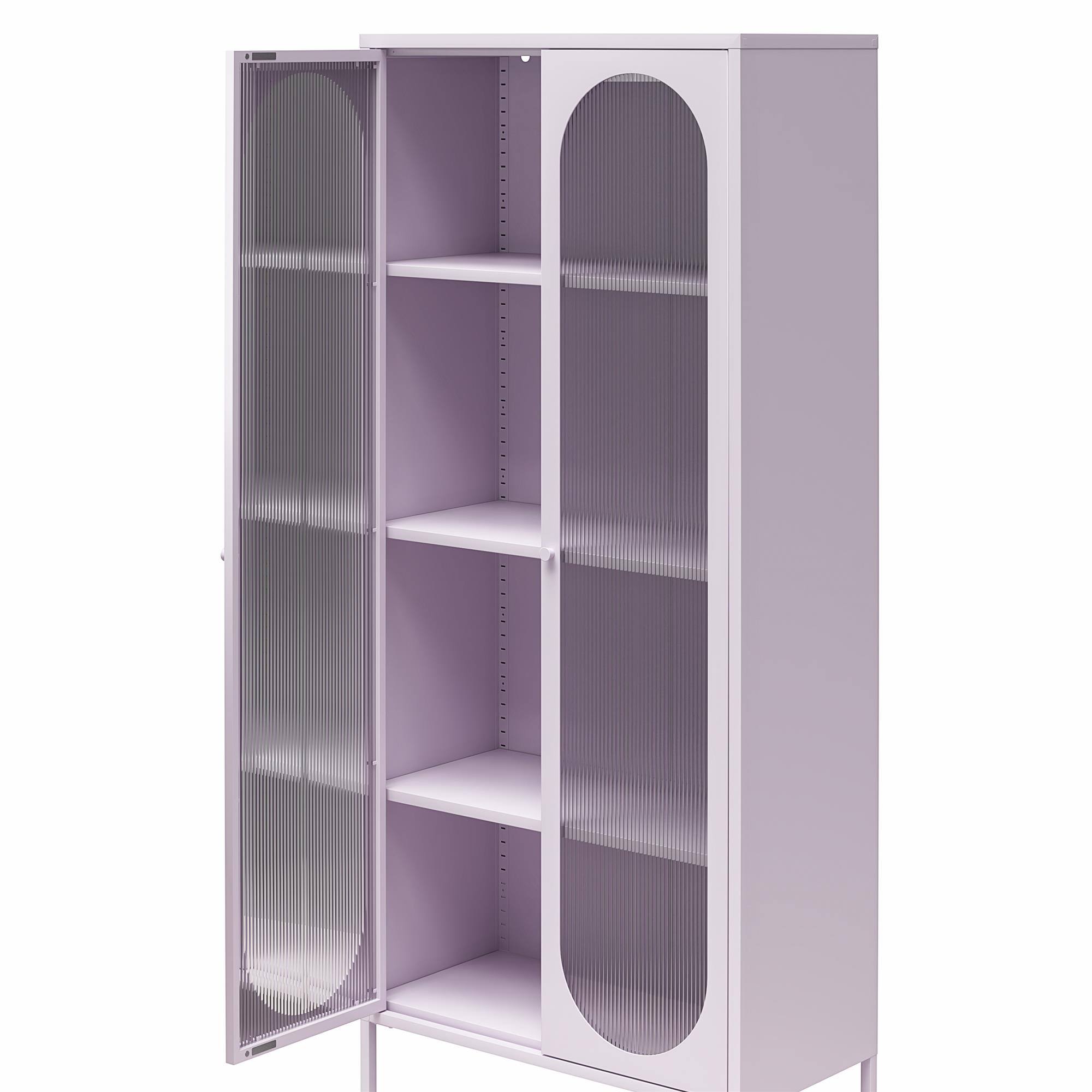 Alt View 1. Aukfa - Tall 2-Door Accent Cabinet - Fluted Glass Doors, 4 Shelves (3 Adjustable), 31.5"W x 72.8"H, Metal Frame - Purple.